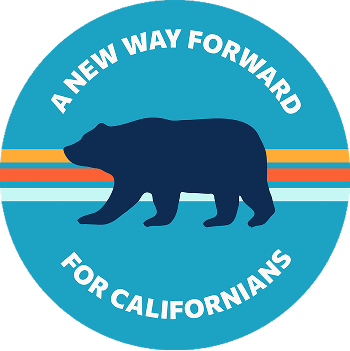 Image of a bear with text reading A New Way Forward For Californians